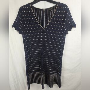 Ted Baker Navy and Gold Women's Short Sleeve Dress Sz 2